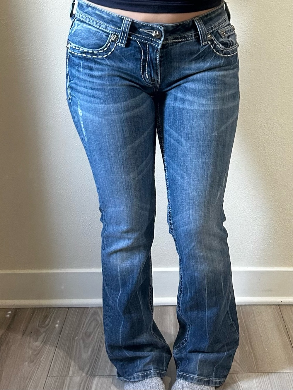 Women’s Embellished Back Pocket Bootcut Miss Me Jeans - Medium Blue - Picture 2 of 6